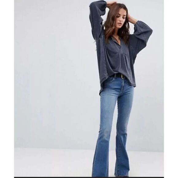 Free People Acadia Washed Black Long Sleeve Henley Top Size XS - Picture 4 of 10